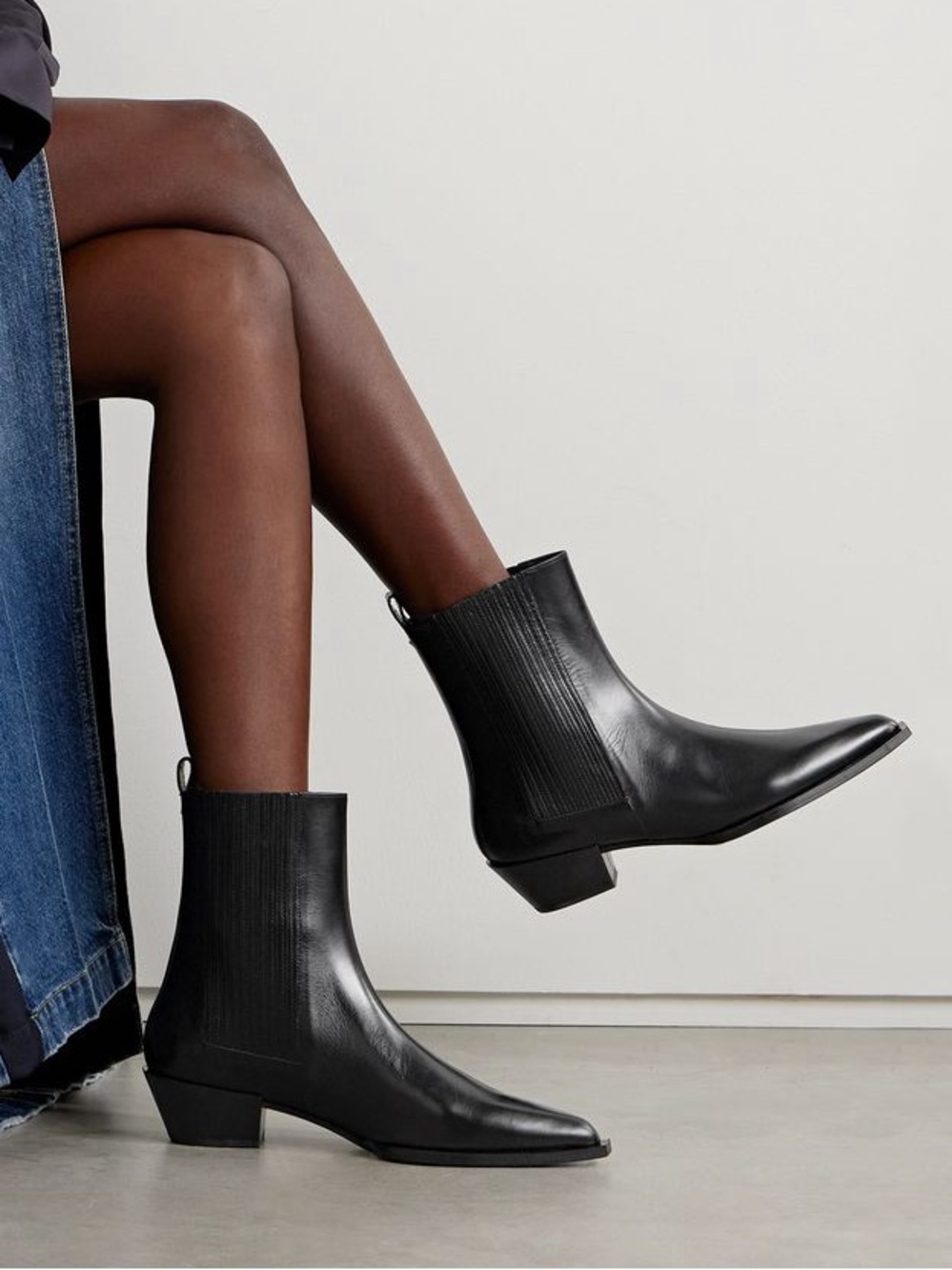 Aeyde Belinda Black Polished Leather Chelsea Low Heel Boot NWT Size 40 IT
